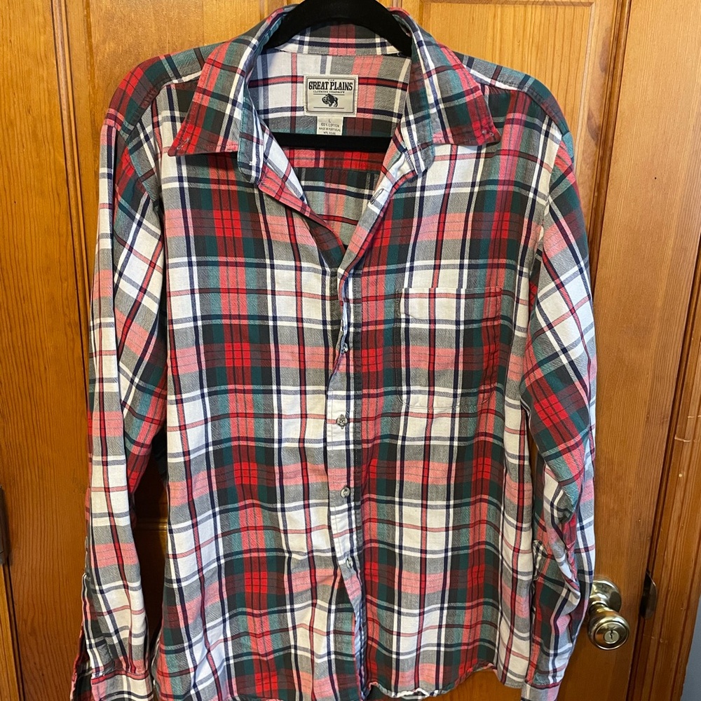 Men's Red and Green Plaid Casual Button Down Shirt